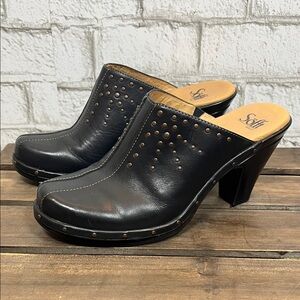 Sofft Black Studded Leather Mules Clogs